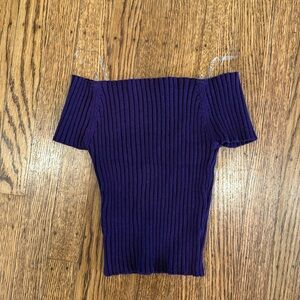 💜 Love Republic Purple Ribbed Off-the-Shoulder Crop Top | Women’s S